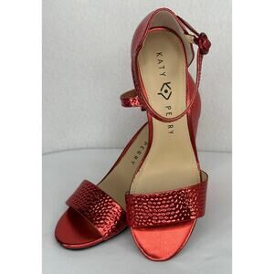 Katy Perry The Liz Red Hammered Emboss Shiny Ankle Strap Sandals 7M